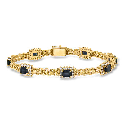 C. 1980 Vintage 5.25 ct. t.w. Sapphire and 2.00 ct. t.w. Diamond Cluster Bracelet in 14kt Yellow Gold