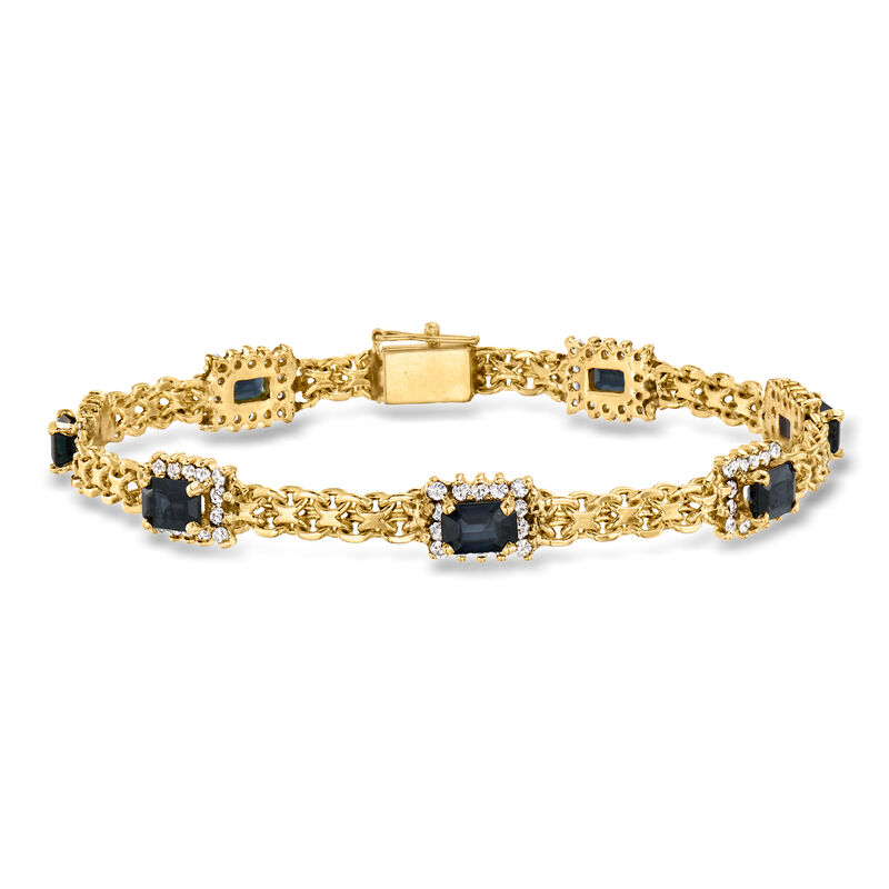 C. 1980 Vintage 5.25 ct. t.w. Sapphire and 2.00 ct. t.w. Diamond Cluster Bracelet in 14kt Yellow Gold. 7" image number 0