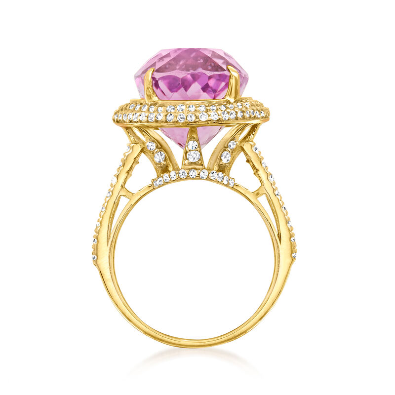 20.00 Carat Kunzite and 1.70 ct. t.w. White Zircon Ring in 14kt Yellow Gold image number 4