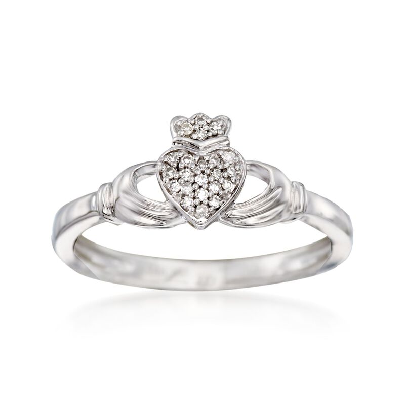 14kt White Gold Claddagh Ring with Diamond Accents image number 0