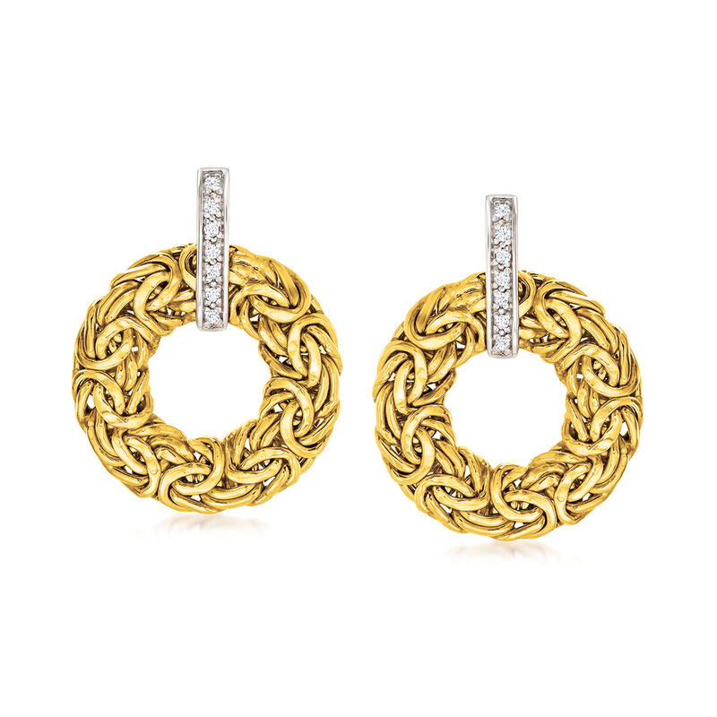 14kt Yellow Gold Byzantine Circle Drop Earrings with Diamond Accents image number 0