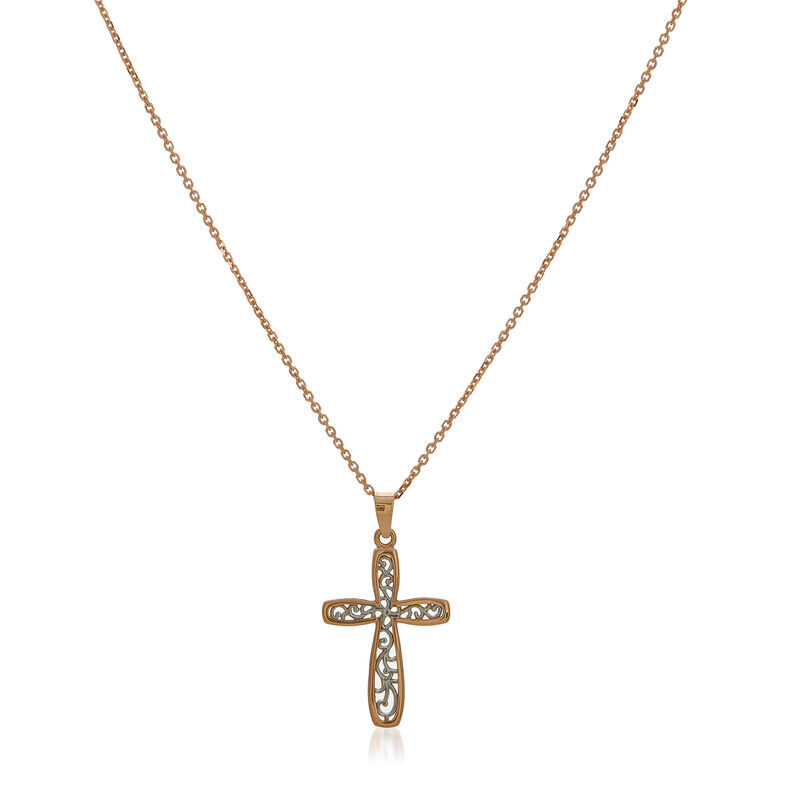 14kt Two-Toned Gold Filigree Cross Pendant Necklace. 18&quot; image number 0