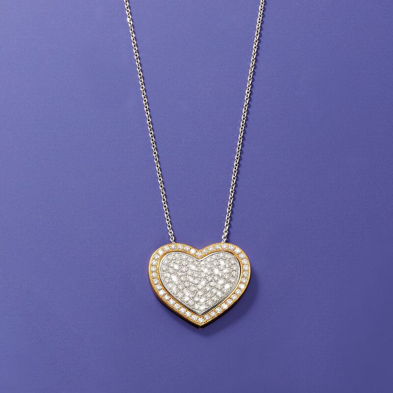 2.10 ct. t.w. Pave Diamond Heart Pendant Necklace in 14kt Two-Tone Gold image number 1