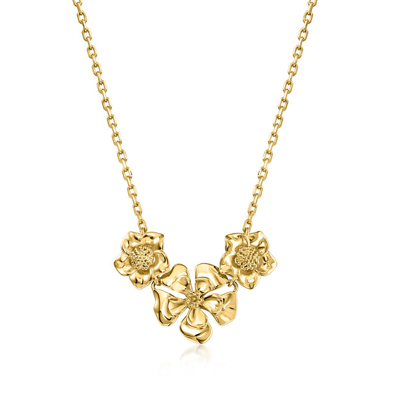 Italian 10kt Yellow Gold Flower Necklace. 16" image number 1