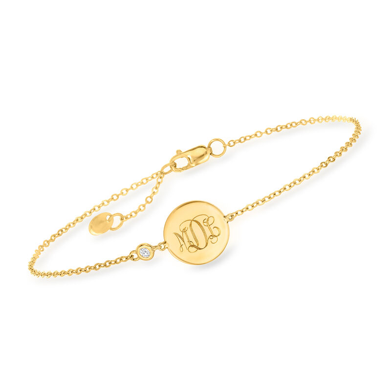 Monogram - 14kt Yellow Gold Round Disc Bracelet with Single Diamond. 7&quot;  image number 0