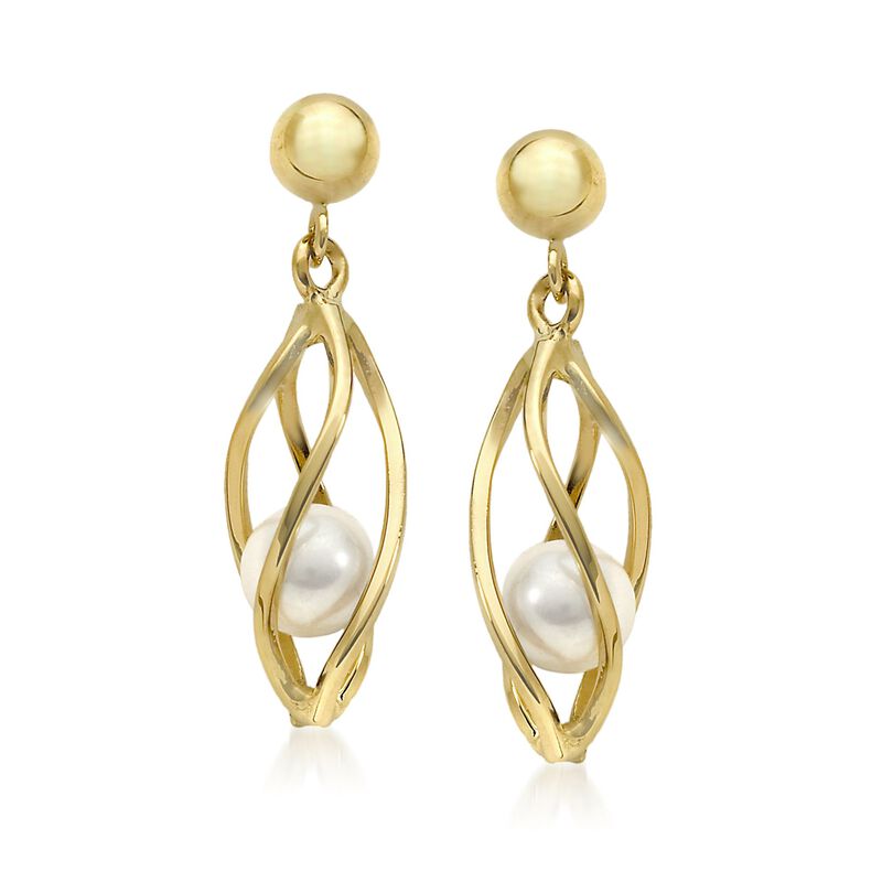 4mm Cultured Pearl Cage Earrings in 14kt Yellow Gold image number 0