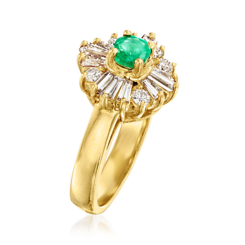 C. 1980 Vintage .35 Carat Emerald Ring with .68 ct. t.w. Diamonds in 14kt Yellow Gold. Size 5 image number 2