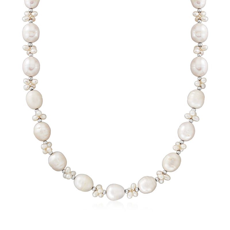 3.5-4mm and 11-12mm Cultured Pearl Cluster Necklace in Sterling Silver. 18&quot; image number 1