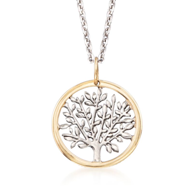 Sterling Silver and 14kt Yellow Gold Tree of Life Pendant Necklace. 18&quot; image number 1