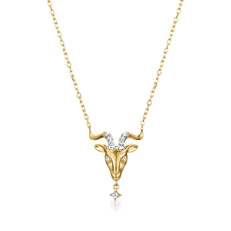 Capricorn - Diamond Zodiac Symbol Necklace in 18kt Gold Over Sterling. 16" image number 0