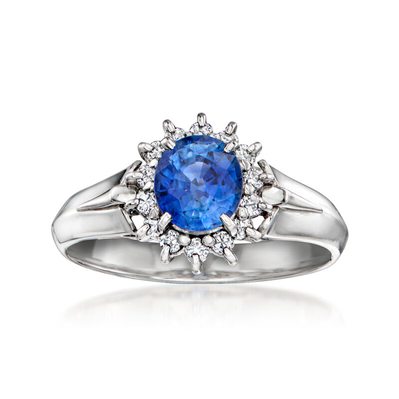 C. 2000 Vintage 1.00 Carat Sapphire and .20 ct. t.w. Diamond Ring in Platinum. Size 6.5 image number 0