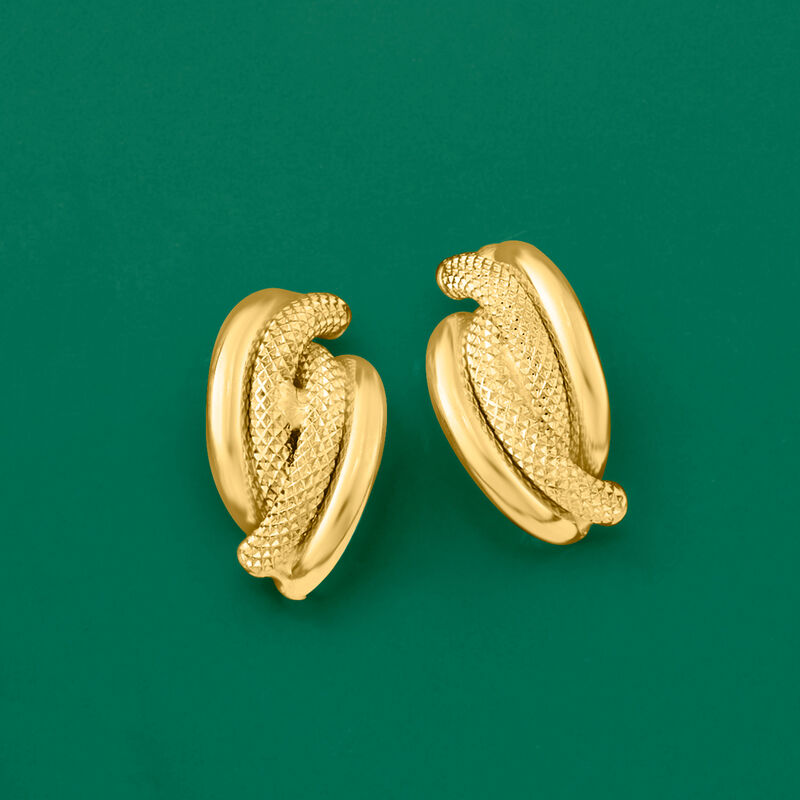 Italian 18kt Yellow Gold Textured and Polished Earrings image number 3