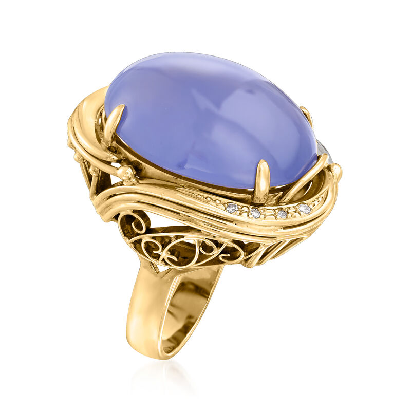 C. 1980 Vintage Chalcedony and .10 ct. t.w. Diamond Ring in 18kt Yellow Gold with Platinum image number 2
