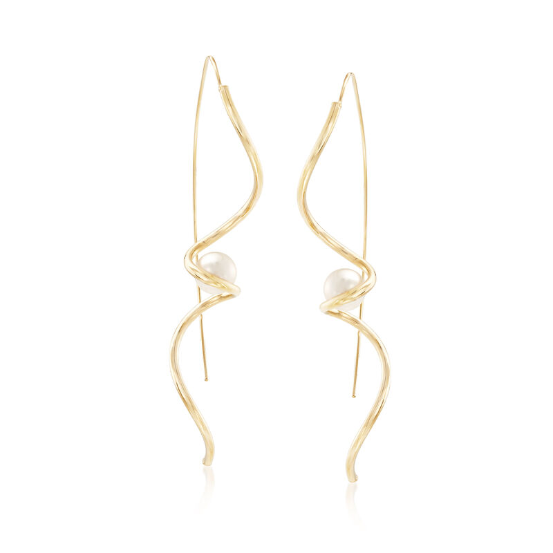 6.5-7mm Cultured Pearl and 14kt Yellow Gold Spiral Drop Earrings image number 0