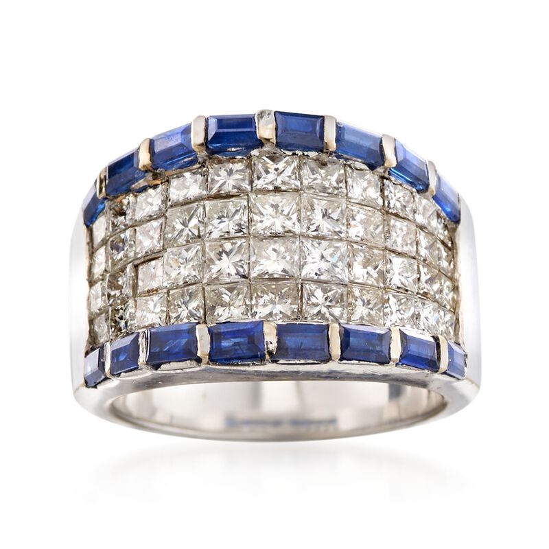 C. 1990 Vintage 2.70 ct. t.w. Diamond and 1.30 ct. t.w. Sapphire Ring in 18kt White Gold. Size 6 image number 0