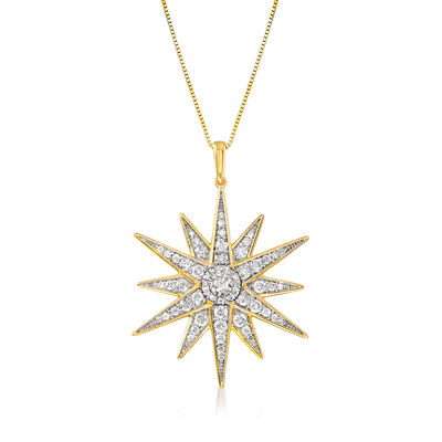 1.20 ct. t.w. Diamond Starburst Pendant Necklace in 18kt Gold Over Sterling
