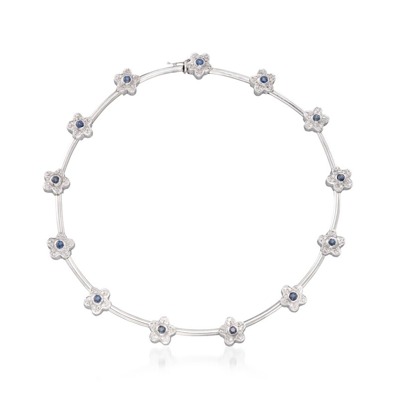C. 1990 Vintage 2.00 ct. t.w. Sapphire and 2.00 ct. t.w. Diamond Floral Necklace in 18kt White Gold. 15.5&quot; image number 1