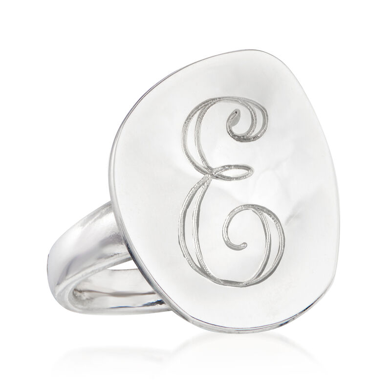 Italian Sterling Silver Single-Initial Concave Disc Ring image number 3