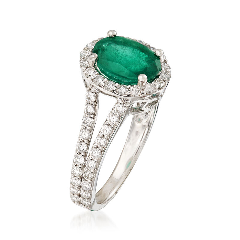 1.60 Carat Emerald and .85 ct. t.w. Diamond Ring in 14kt White Gold image number 2