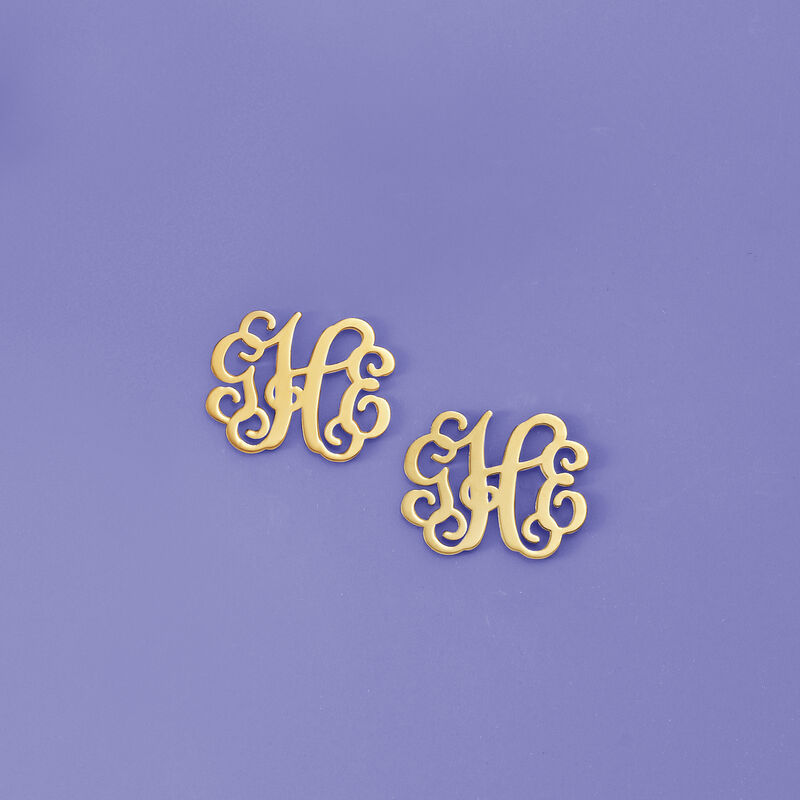 14kt Yellow Gold Personalized Monogram Earrings image number 3