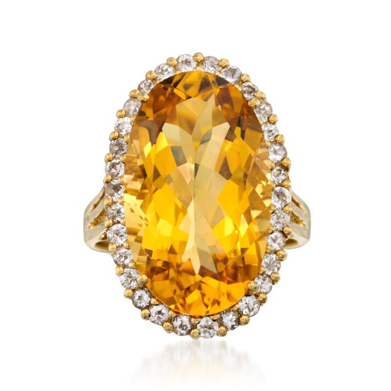 11.90 Carat Citrine and .95 ct. t.w. White Topaz Ring in 14kt Gold Over Sterling Silver image number 0