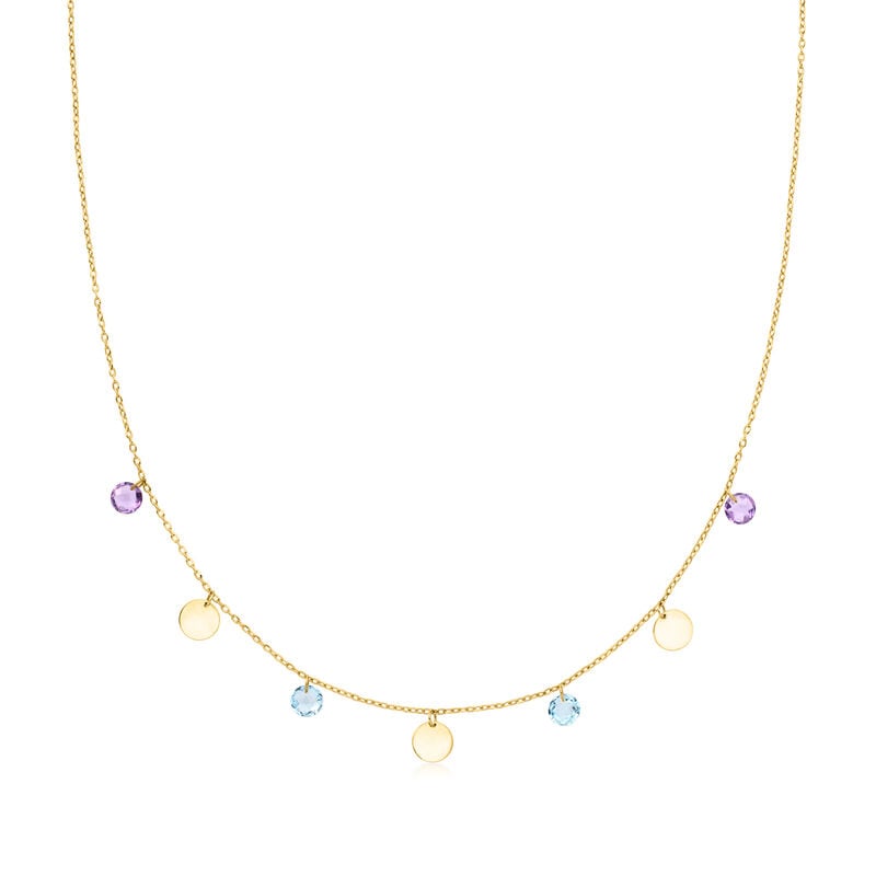 2.50 ct. t.w. Multi-Gemstone and 10kt Yellow Gold Personalized Disc Station Necklace image number 0