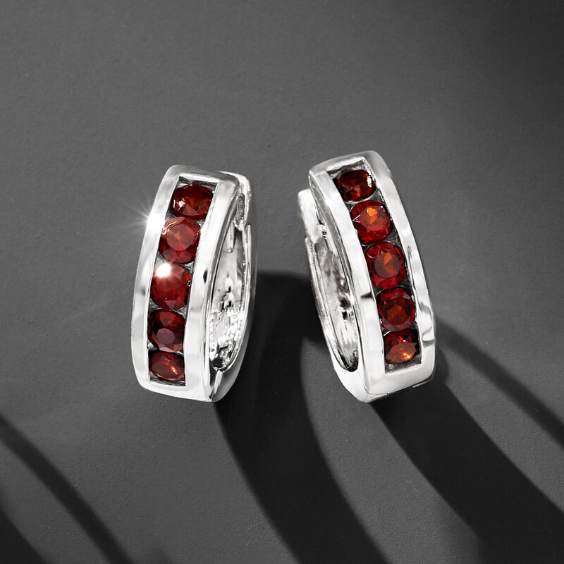 .70 ct. t.w. Garnet Huggie Hoop Earrings in Sterling Silver. 1/2&quot; image number 2