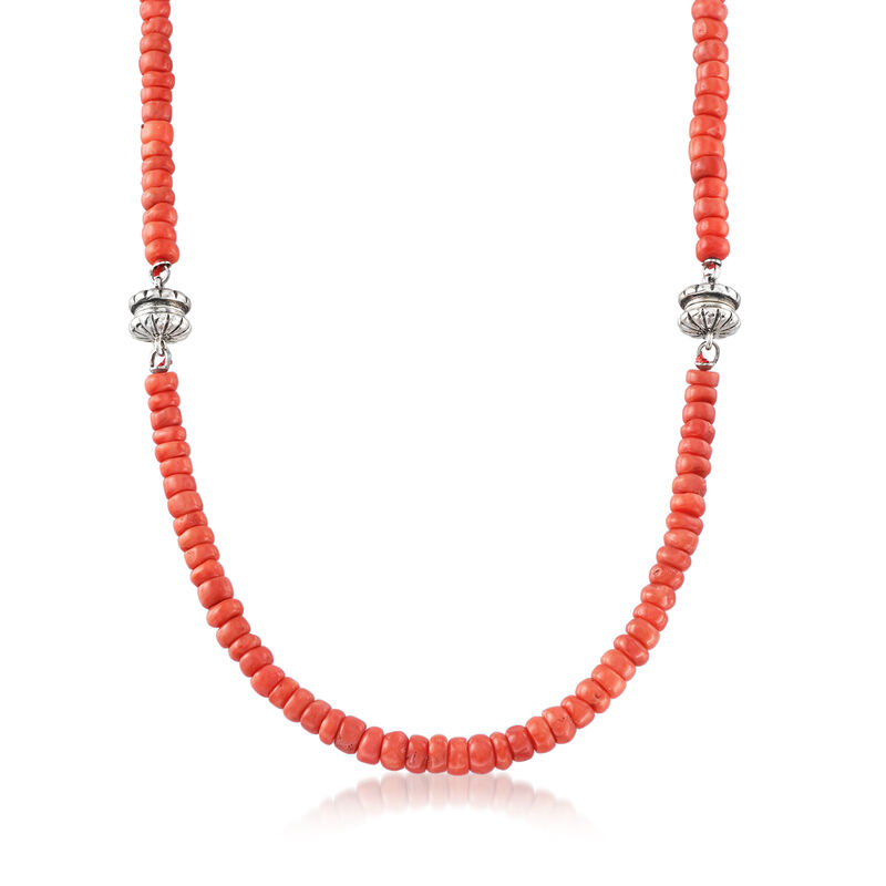 C. 1990 Vintage Jewelry Set: Coral Beaded Necklace and Bracelet image number 1
