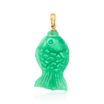 Carved Jade Fish Pendant in 14kt Yellow Gold