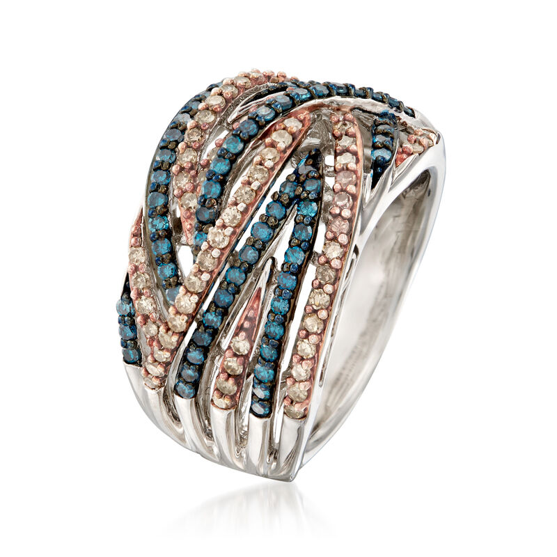 1.00 ct. t.w. Blue and Champagne Diamond Ring in Sterling Silver image number 2
