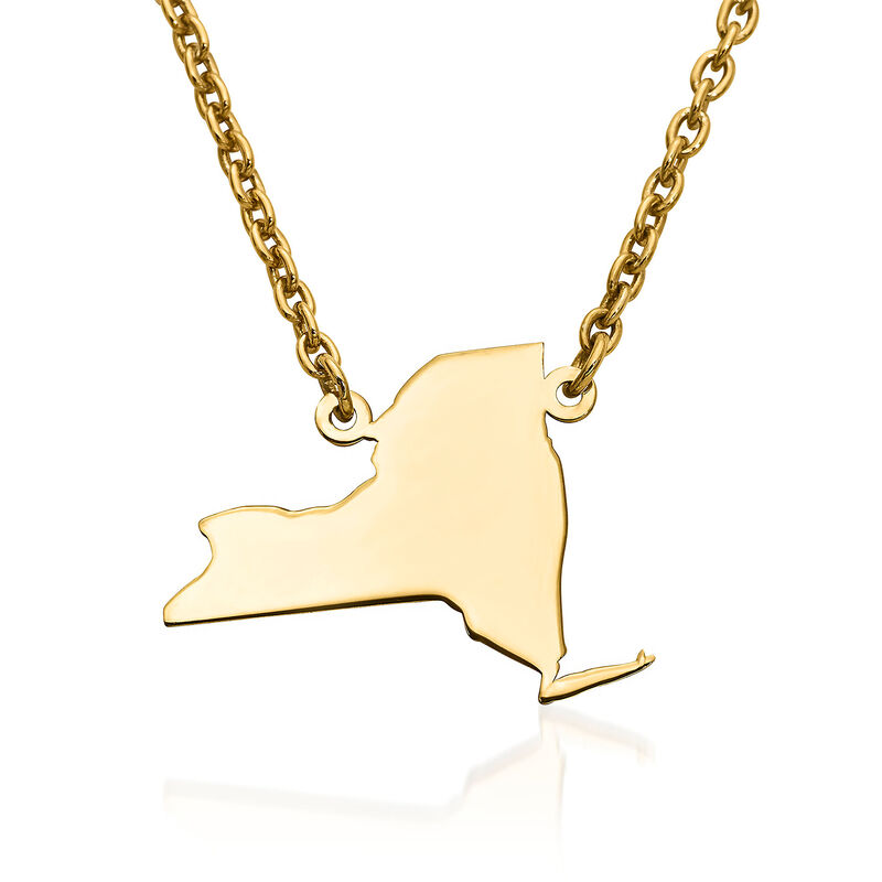 New York - 14kt Yellow Gold U.S. State Necklace. 18&quot; image number 0