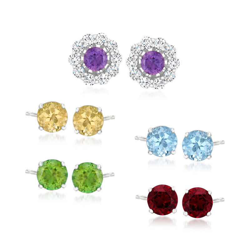 8.70 ct. t.w. Multi-Gemstone Jewelry Set: Five Pairs of Stud Earrings with Earring Jackets in Sterling Silver  image number 0