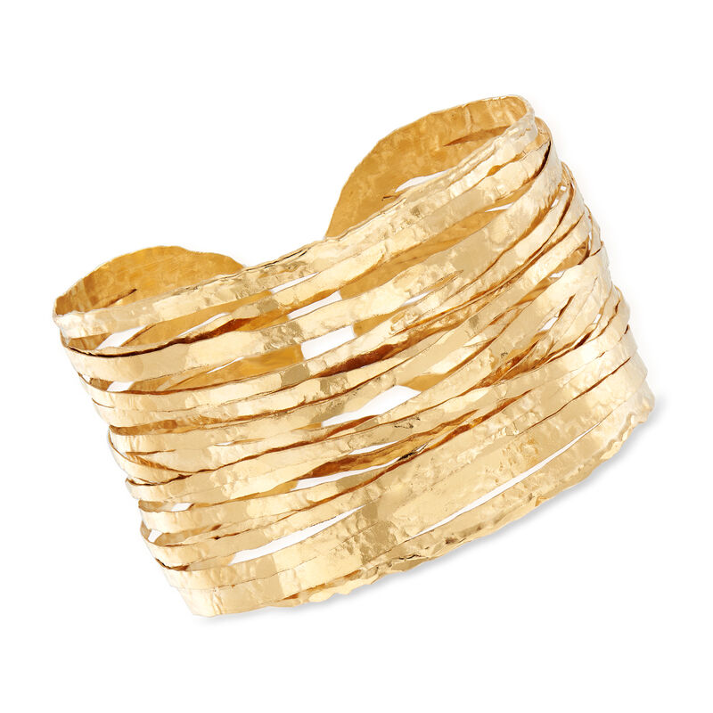 Italian Hammered 18kt Yellow Gold Wire Cuff Bracelet image number 0