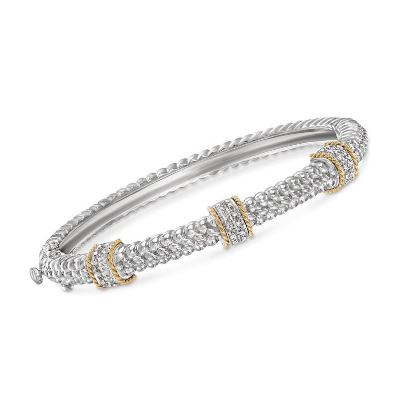 .11 ct. t.w. Diamond Station Bangle Bracelet in Sterling Silver and 14kt Yellow Gold image number 0