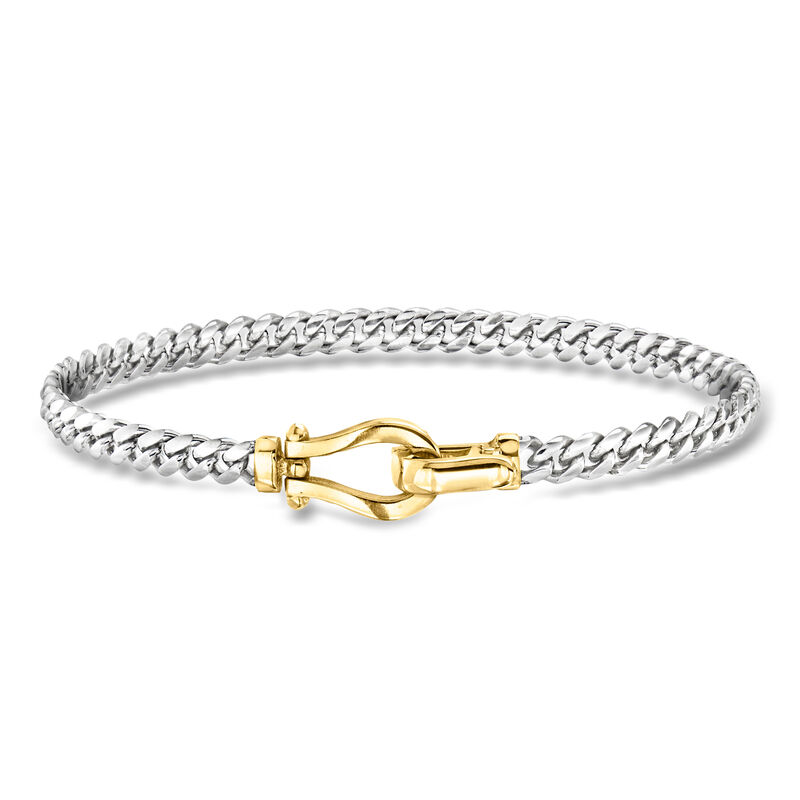 Silver and 14kt Gold-Plated Curb-Link Bracelet image number 0