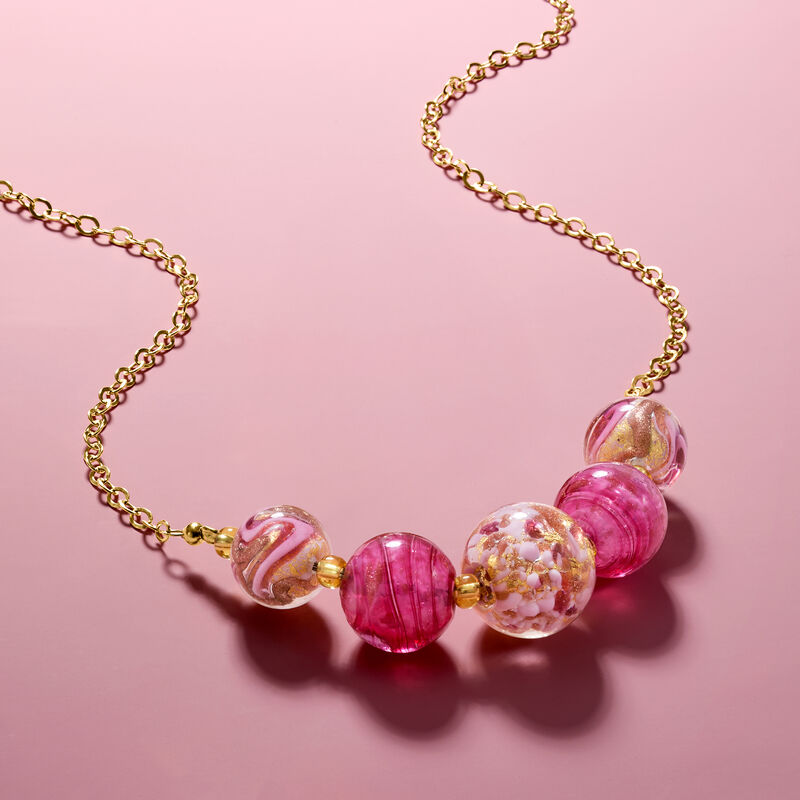 Italian Multicolored Murano Glass Bead Necklace in 18kt Gold Over Sterling. 18" image number 4