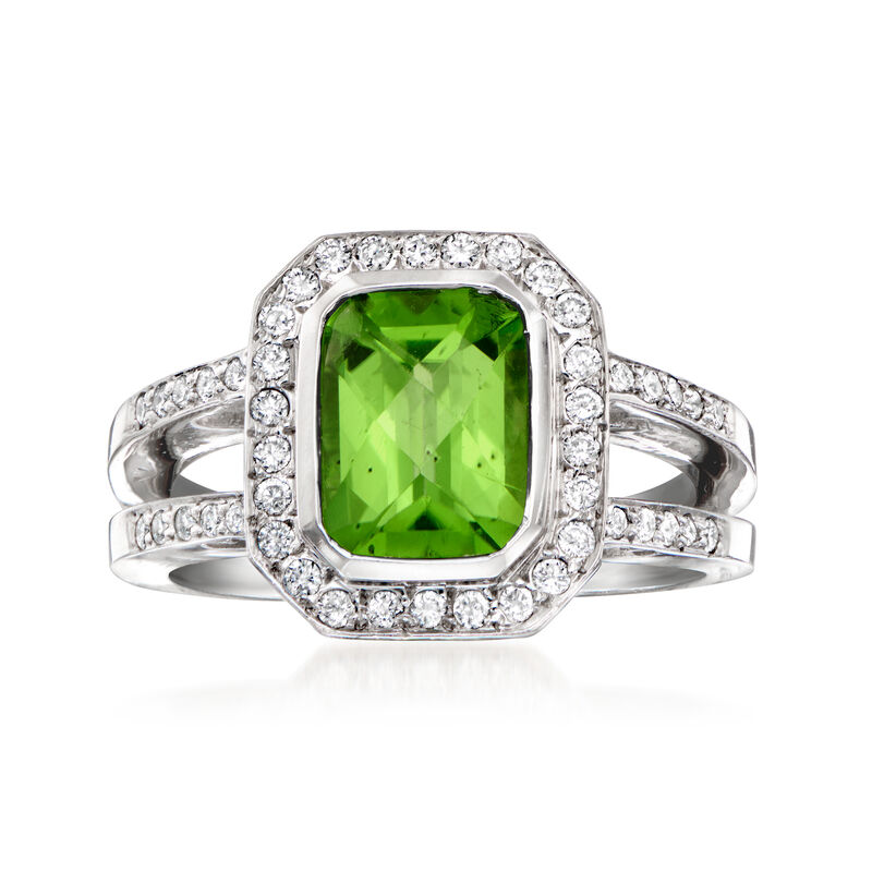 C. 2000 Vintage 2.50 Carat Peridot and .50 ct. t.w. Diamond Ring in 14kt White Gold image number 0
