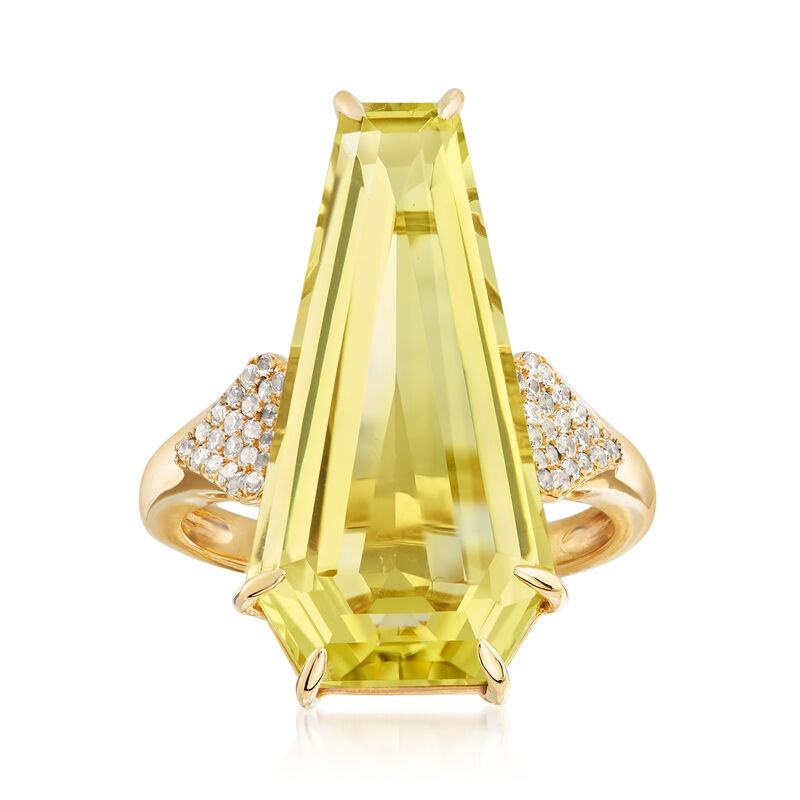 12.00 Carat Lemon Quartz and .30 ct. t.w. White Zircon Ring in 18kt Gold Over Sterling image number 0