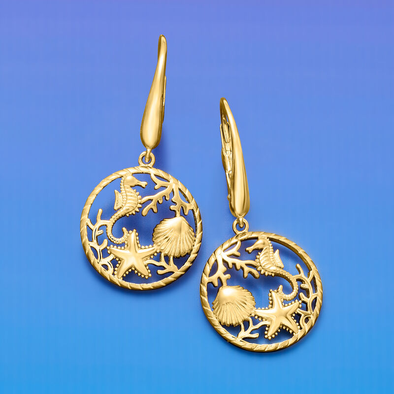 18kt Gold Over Sterling Sea Life Drop Earrings  image number 2