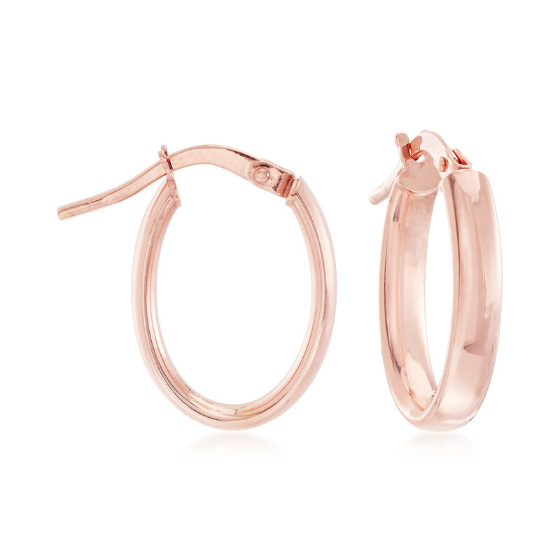 Italian 3mm 14kt Rose Gold Oval Hoop Earrings. 5/8&quot; image number 0