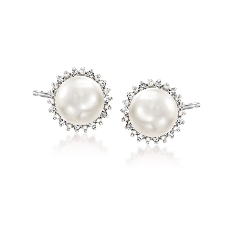 7-7.5mm Cultured Button Pearl and .13 ct. t.w. Diamond Stud Earrings in Sterling Silver image number 0