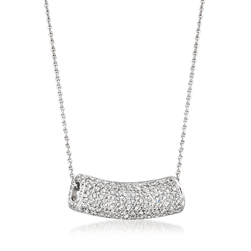 C. 2000 Vintage 1.14 ct. t.w. Diamond Barrel Pendant Necklace in 18kt White Gold. 16" image number 2