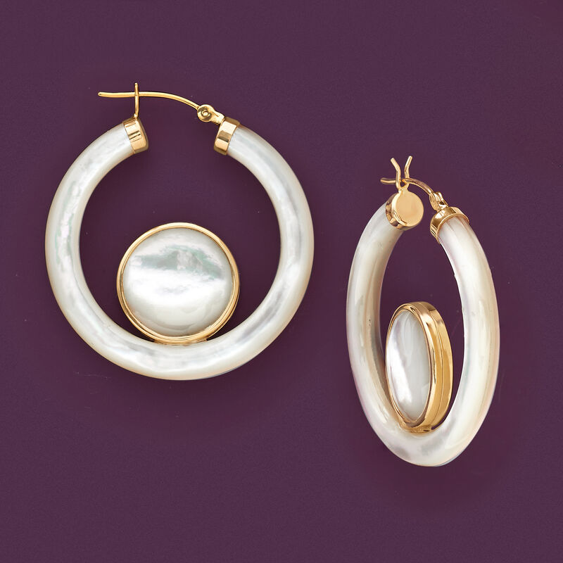 Mother-Of-Pearl Hoop Earrings in 14kt Yellow Gold image number 2