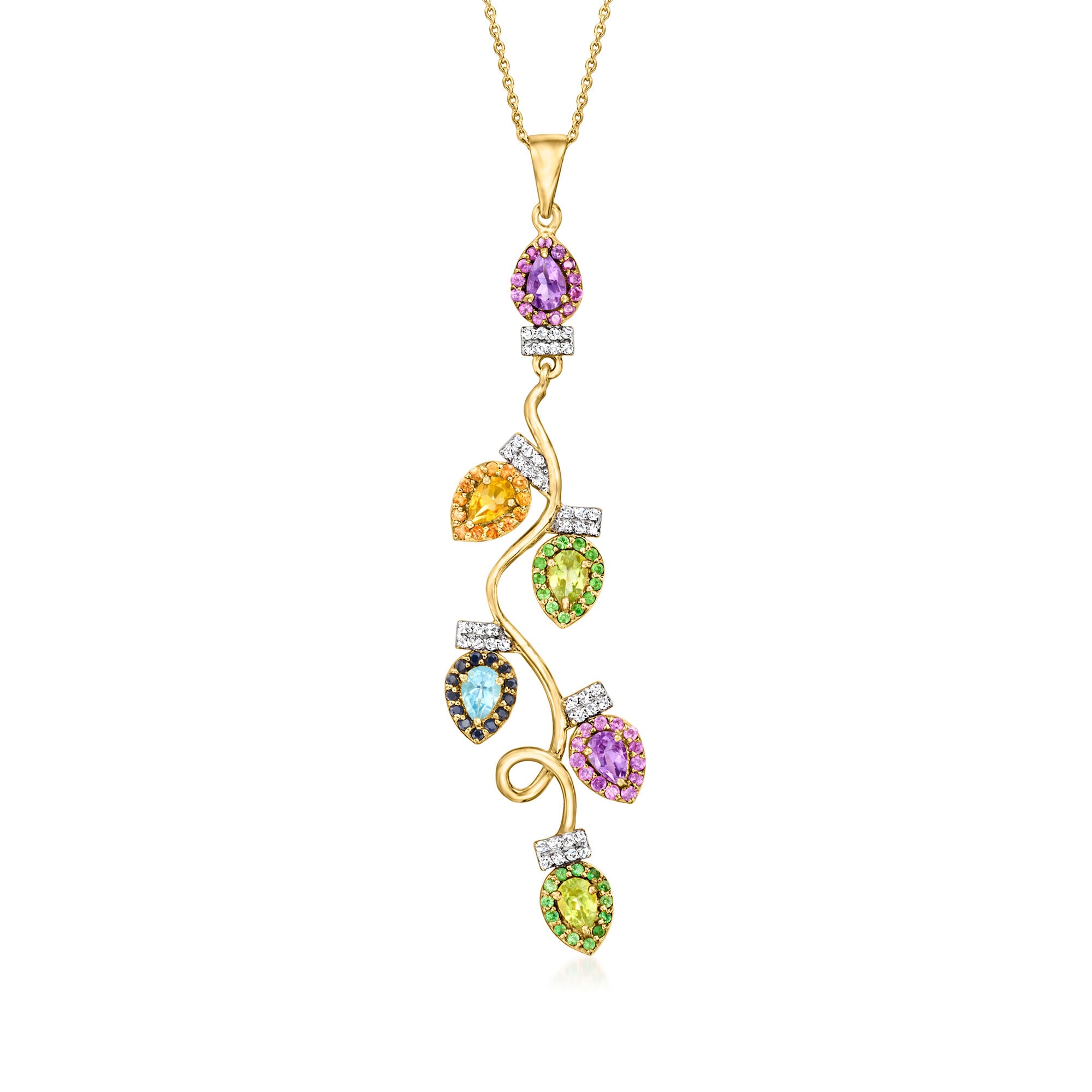3.30 ct. t.w. Multi-Gemstone Christmas Lights Pendant Necklace in