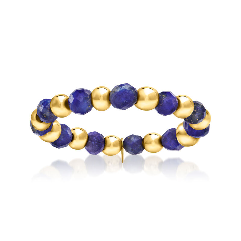 3-3.5mm Lapis Bead Stretch Ring with 14kt Yellow Gold image number 0