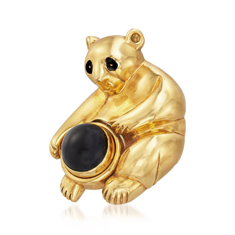C. 1995 Vintage Piaget Bear Pin in 18kt Yellow Gold with Black Onyx image number 0