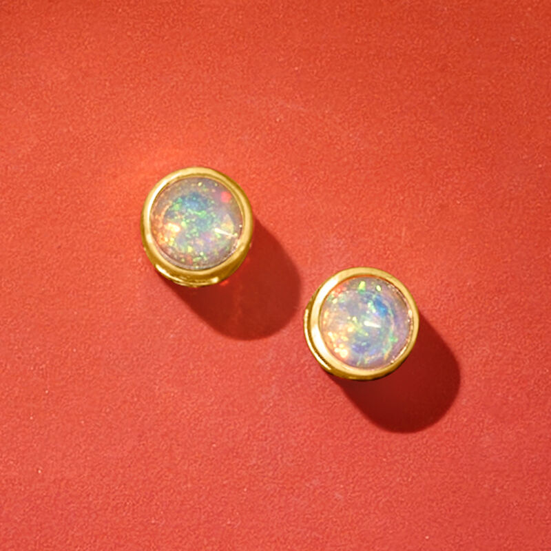 Opal Stud Earrings in 14kt Yellow Gold  image number 2