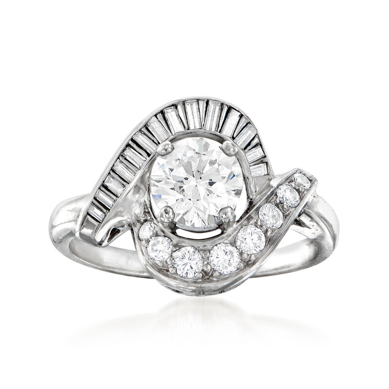 C. 1970 Vintage 1.28 ct. t.w. Diamond Swirl Ring in Platinum. Size 5.5 image number 0
