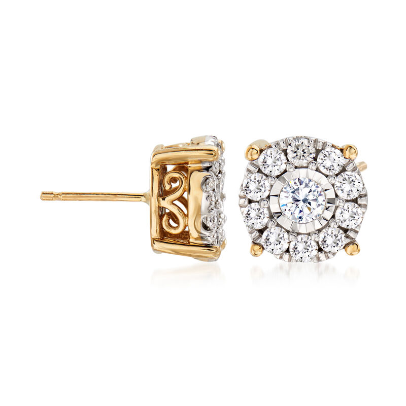 1.00 ct. t.w. Diamond Cluster Stud Earrings in 14kt Yellow Gold image number 2