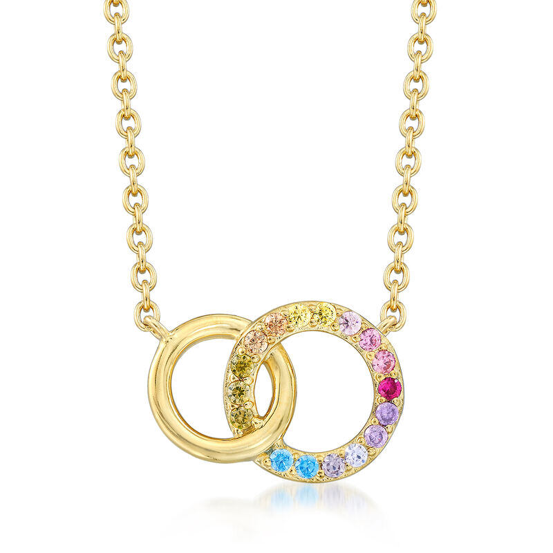.45 ct. t.w. Multicolored CZ Interlocking Double Circle Necklace in 18kt Gold Over Sterling image number 0